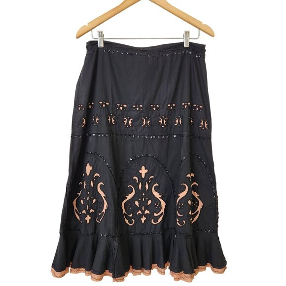 Cordelia Black Peach Midi Skirt Goth Steampunk Retro Feminine Ruffles Lace Up M - Picture 2 of 13